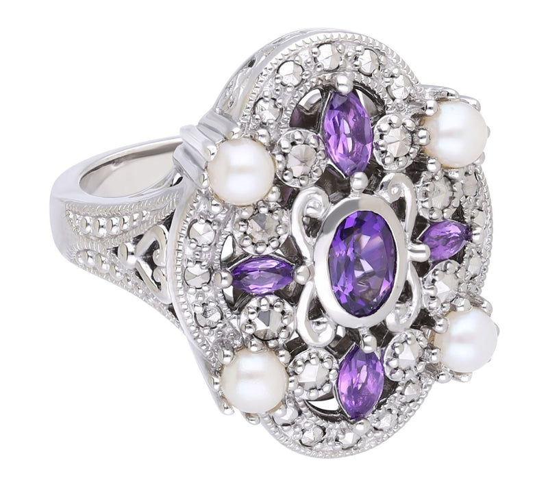 Dallas Prince Sterling Chrome Marcasite & Multi-Gemstone Ring — Main view