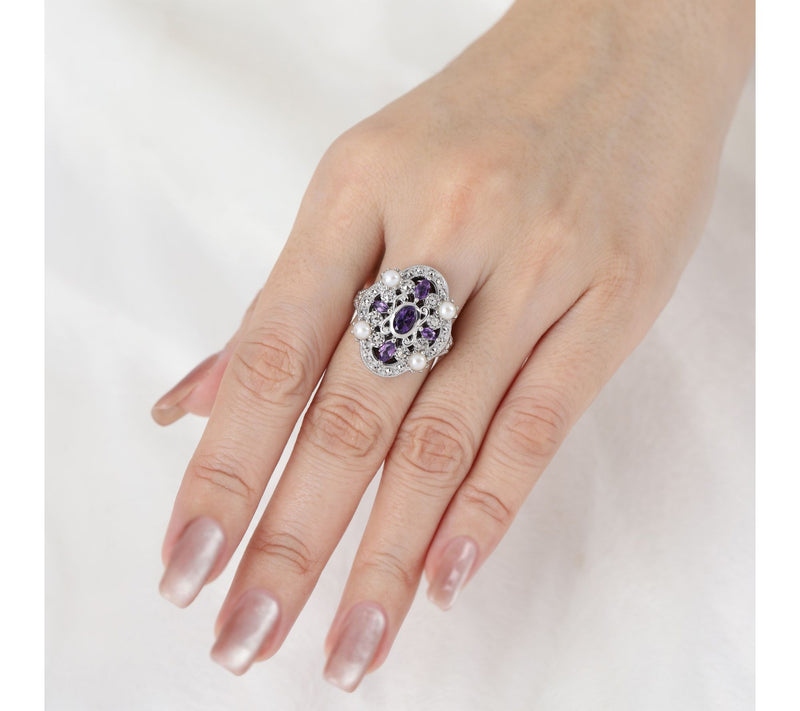 Dallas Prince Sterling Chrome Marcasite & Multi-Gemstone Ring — View 4
