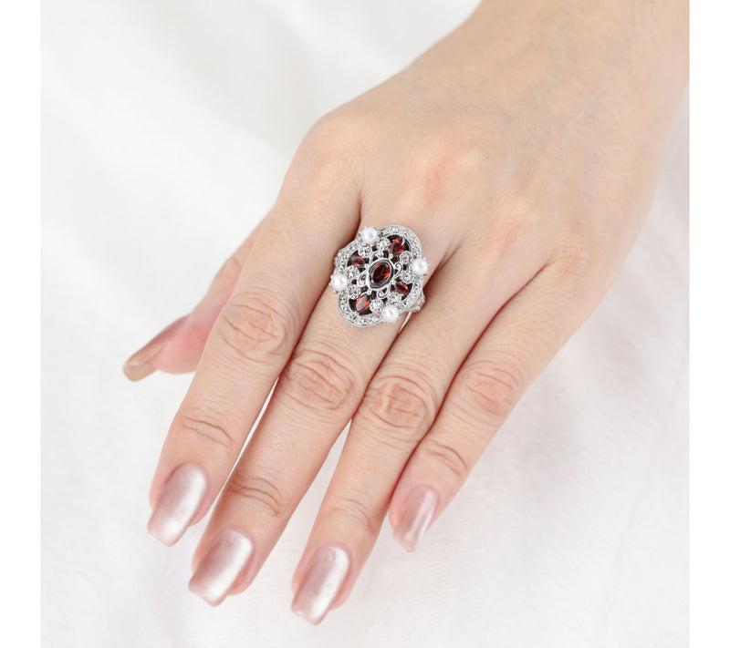 Dallas Prince Sterling Chrome Marcasite & Garnet Ring — View 4