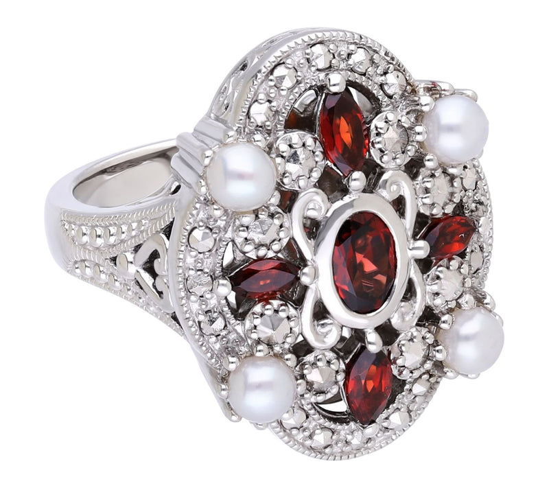 Dallas Prince Sterling Chrome Marcasite & Garnet Ring — Main view