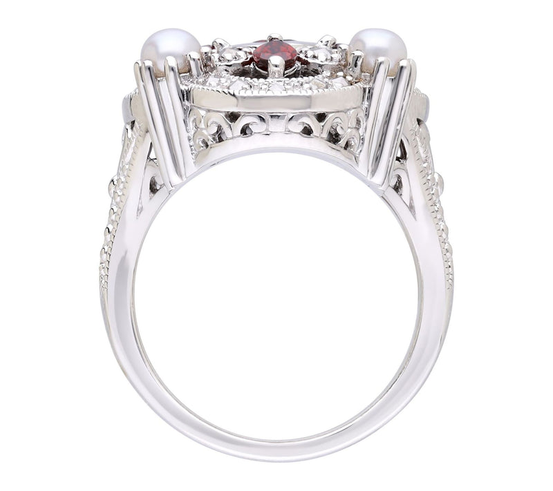 Dallas Prince Sterling Chrome Marcasite & Garnet Ring — View 2