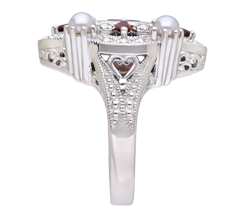 Dallas Prince Sterling Chrome Marcasite & Garnet Ring — View 3