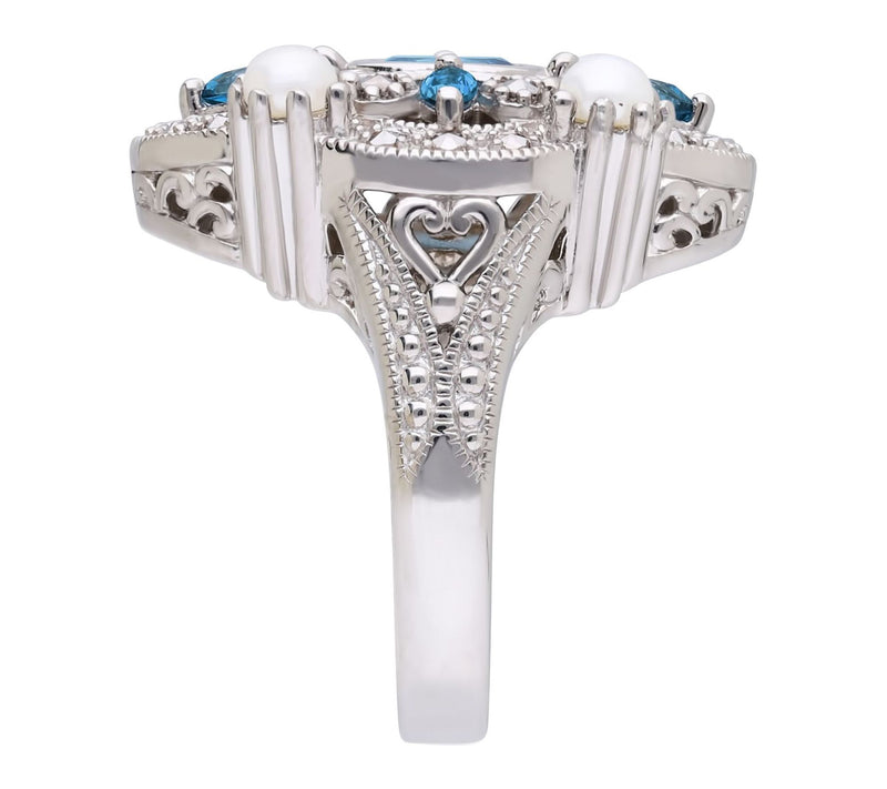 Dallas Prince Sterling Chrome Marcasite, Pearl& Topaz Ring — View 3