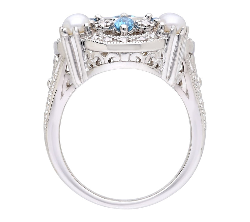 Dallas Prince Sterling Chrome Marcasite, Pearl& Topaz Ring — View 2