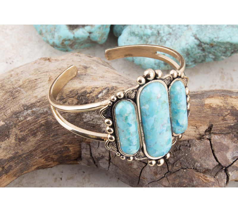 Barse Artisan Crafted Plateau Turquoise GoldenCuff Bracelet — View 3