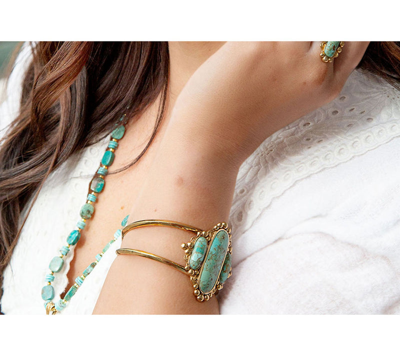 Barse Artisan Crafted Plateau Turquoise GoldenCuff Bracelet — View 4