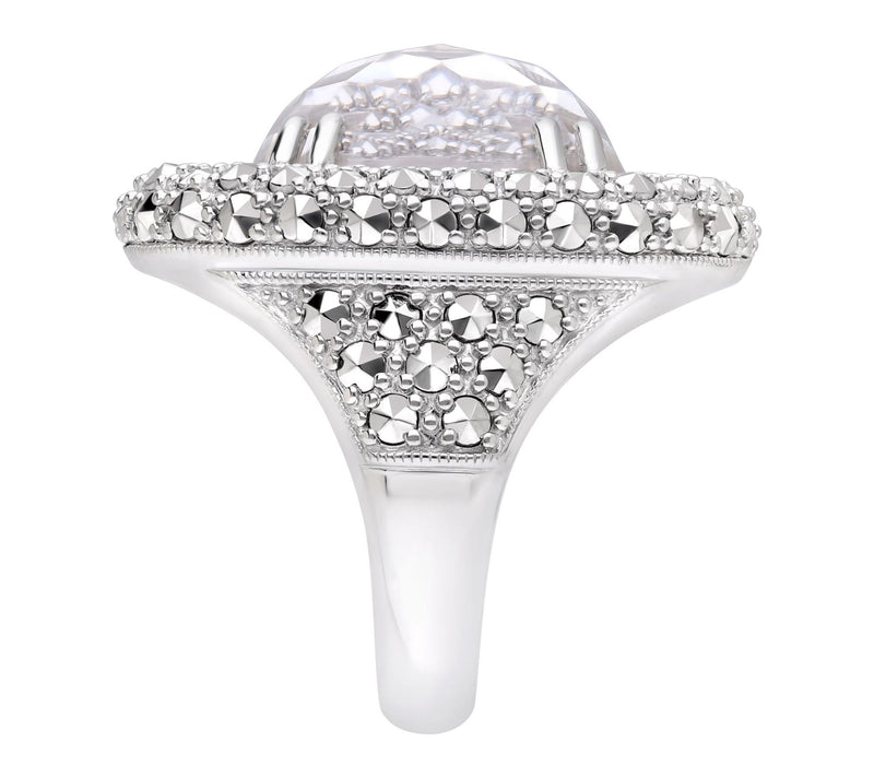 Dallas Prince Sterling Chrome Marcasite QuartzHalo Ring — View 3