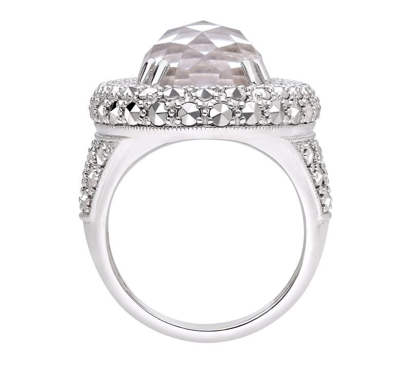 Dallas Prince Sterling Chrome Marcasite QuartzHalo Ring — View 2
