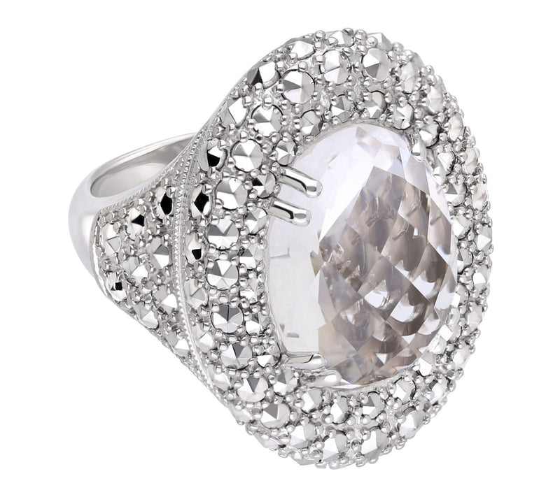Dallas Prince Sterling Chrome Marcasite QuartzHalo Ring — Main view