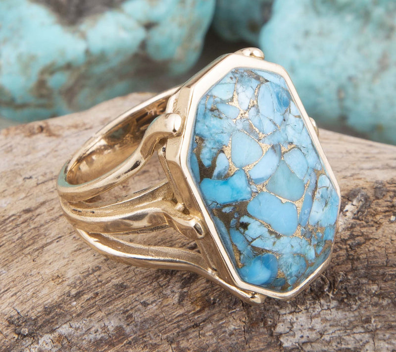 Barse Artisan Crafted Bronze Dolce Turquoise Matrix Ring — View 3