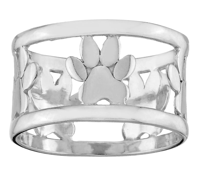 Silver Style Paw Print Design Band Ring, Sterling — View 5