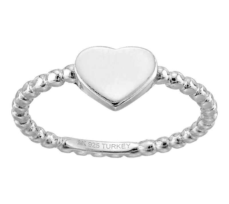 Silver Style Beaded Band Heart Design Signet Ring, Sterling — Main view