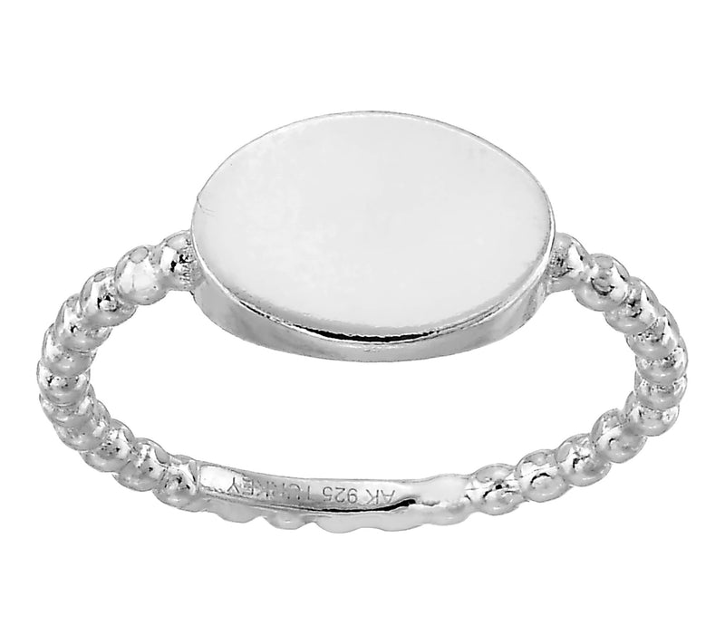 Silver Style Beaded Band Oval Signet Ring, Sterling — View 5