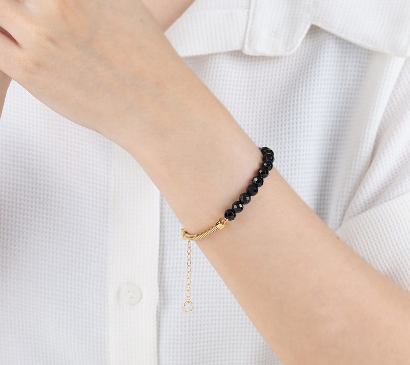 Elyse Ryan 14K Gold Clad Onyx Bead Snake ChainBracelet — View 3