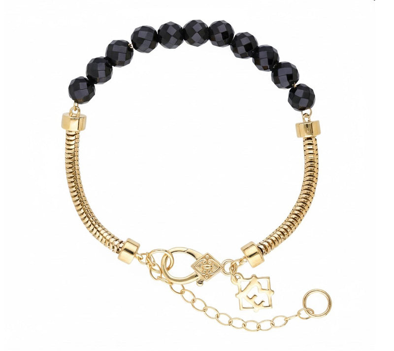 Elyse Ryan 14K Gold Clad Onyx Bead Snake ChainBracelet — View 2