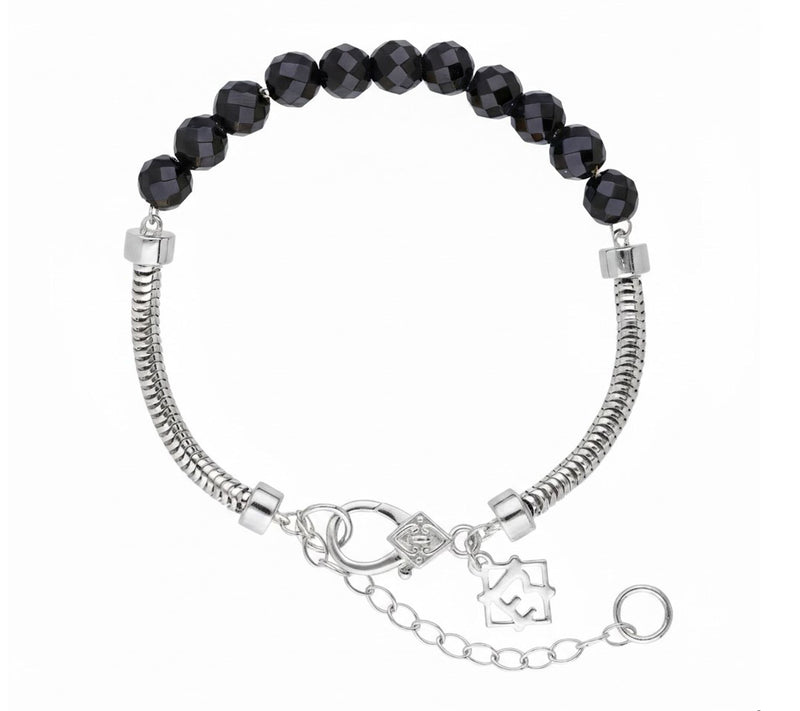 Elyse Ryan Sterling Silver Onyx Bead Snake Chain Bracelet — View 2