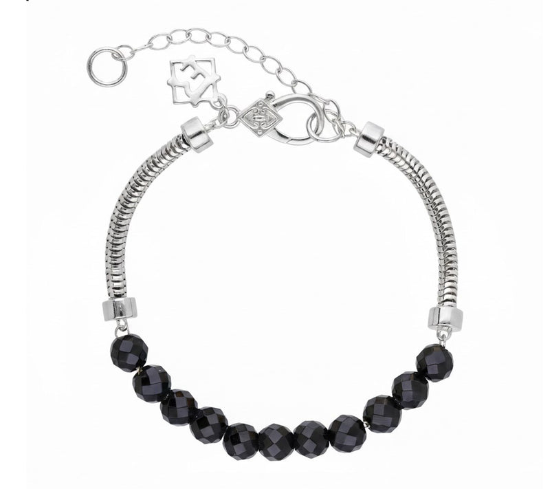 Elyse Ryan Sterling Silver Onyx Bead Snake Chain Bracelet — Main view