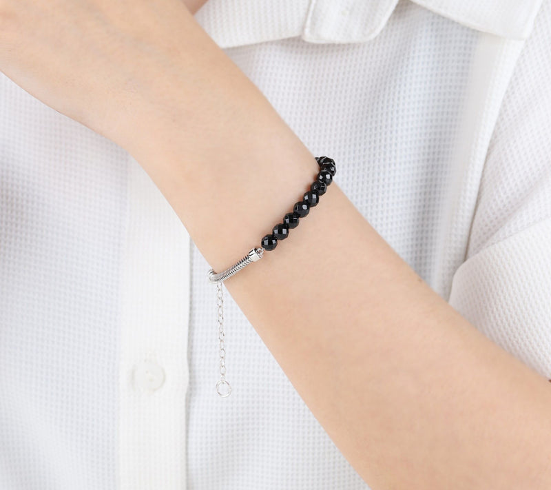 Elyse Ryan Sterling Silver Onyx Bead Snake Chain Bracelet — View 3
