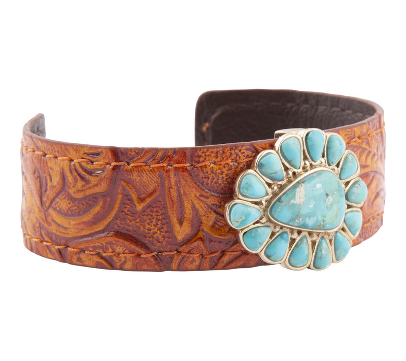 Barse Artisan Crafted Turquoise Leather Cuff Bracelet — View 2