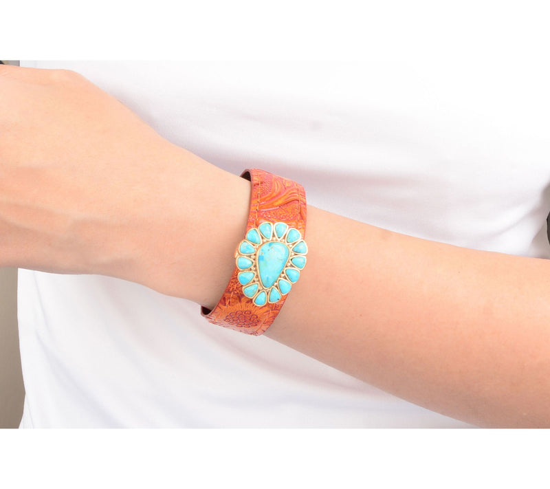 Barse Artisan Crafted Turquoise Leather Cuff Bracelet — View 4