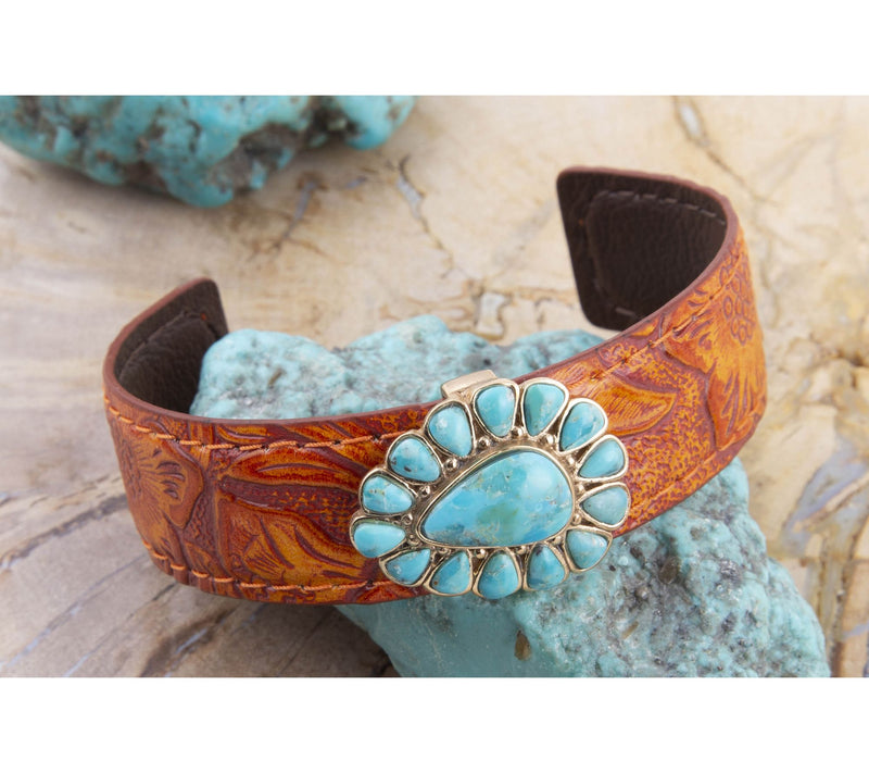 Barse Artisan Crafted Turquoise Leather Cuff Bracelet — View 3
