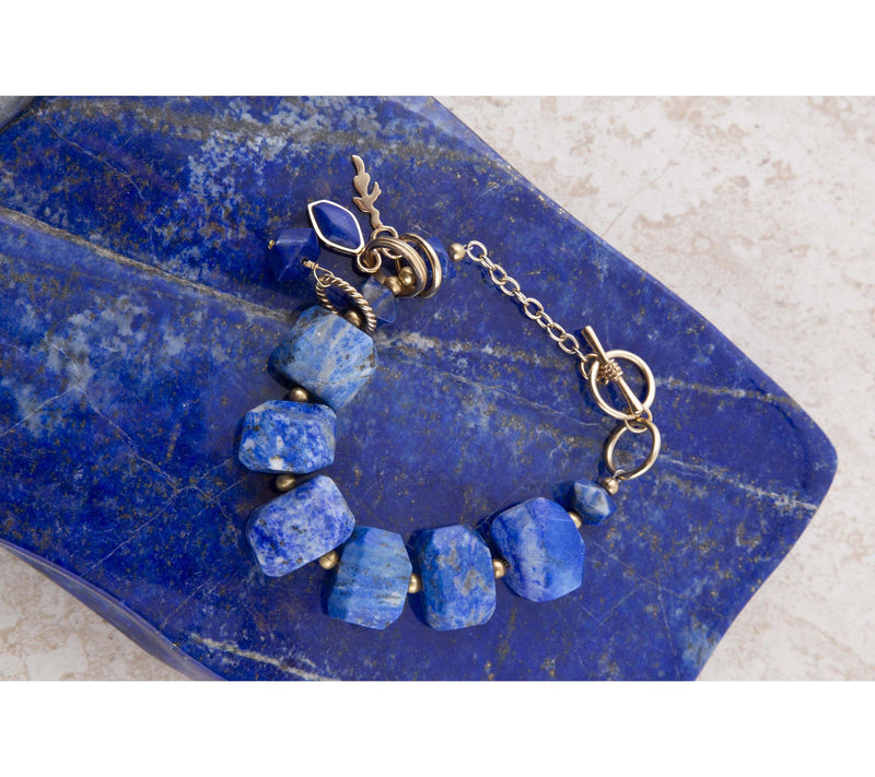 Barse Artisan Crafted Azul Blue Lapis Chunky Link Bracelet — View 3