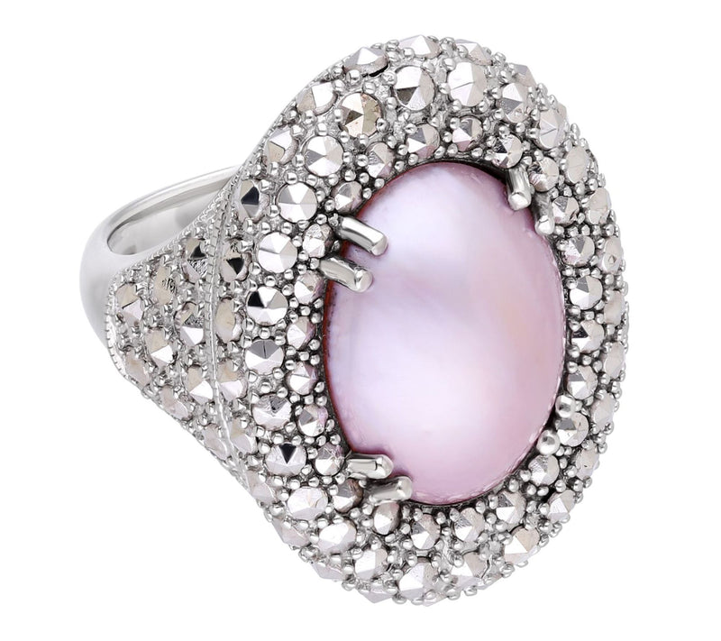 Dallas Prince Sterling Chrome Marcasite Pink Mabe Pearl Ring — Main view