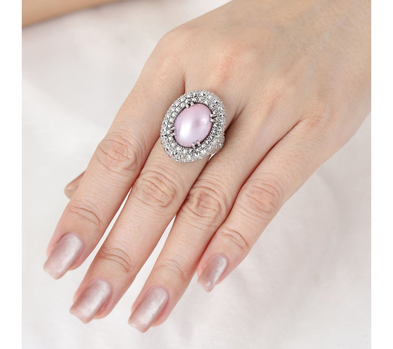 Dallas Prince Sterling Chrome Marcasite Pink Mabe Pearl Ring — View 4