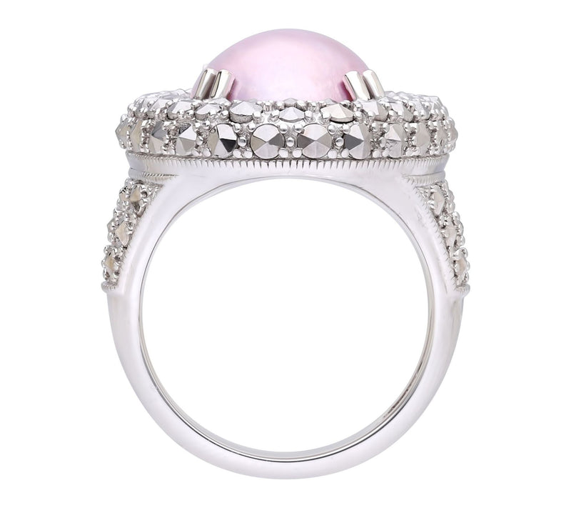 Dallas Prince Sterling Chrome Marcasite Pink Mabe Pearl Ring — View 2