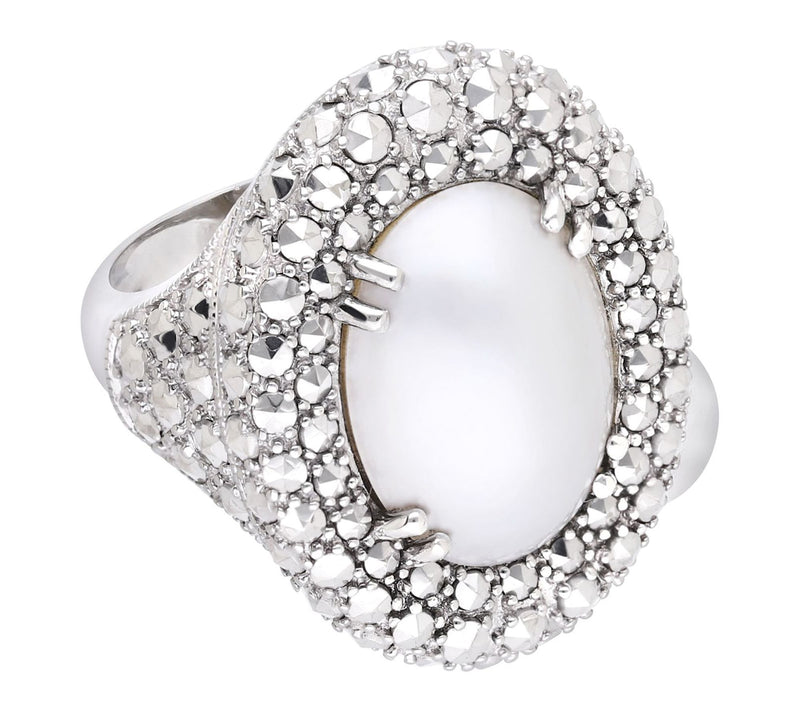 Dallas Prince Sterling Chrome Marcasite White Mabe Pearl Ring — Main view