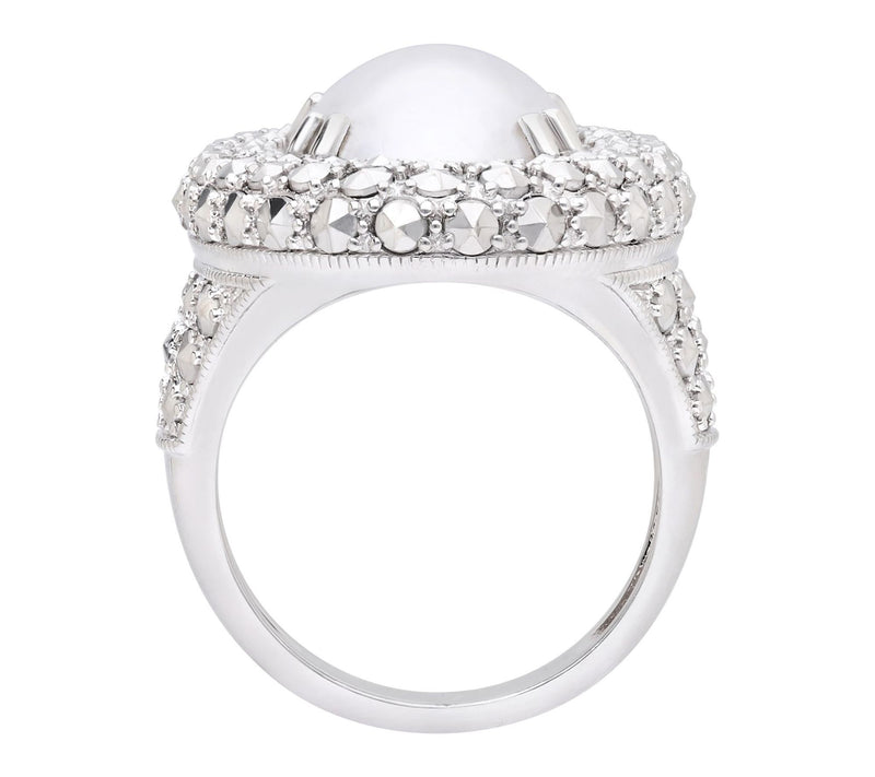 Dallas Prince Sterling Chrome Marcasite White Mabe Pearl Ring — View 2