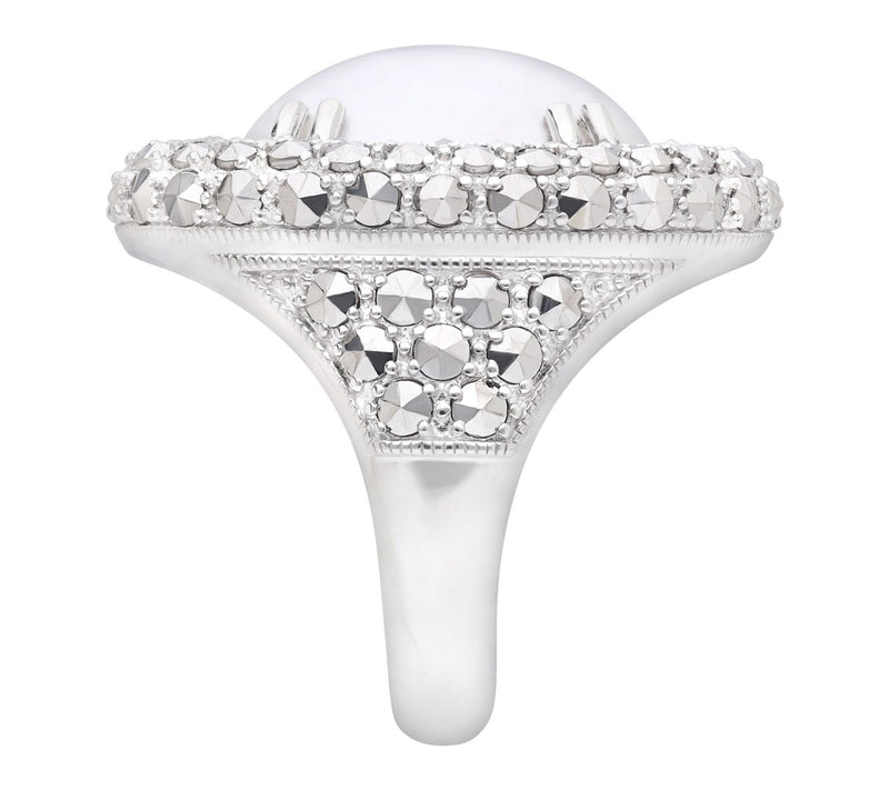 Dallas Prince Sterling Chrome Marcasite White Mabe Pearl Ring — View 3