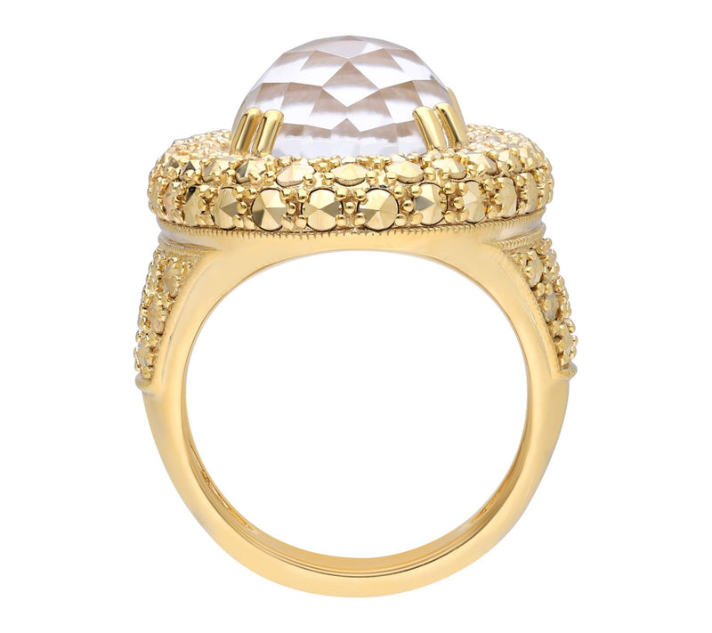 Dallas Prince 14K Gold Clad Chrome Marcasite &Quartz Ring — View 2