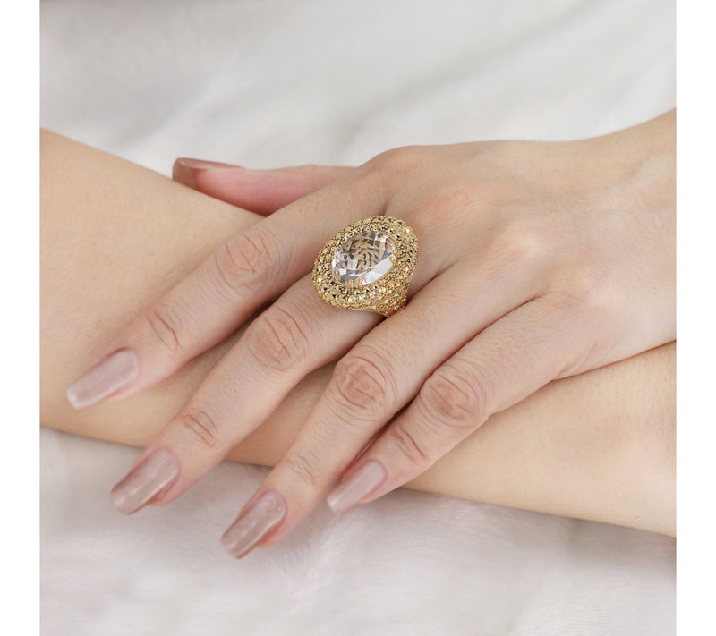 Dallas Prince 14K Gold Clad Chrome Marcasite &Quartz Ring — View 4