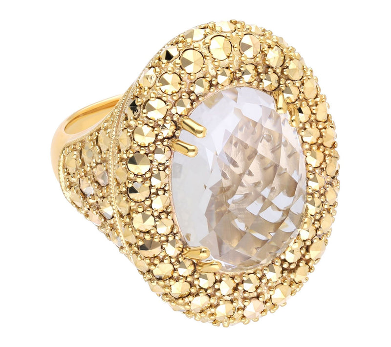 Dallas Prince 14K Gold Clad Chrome Marcasite &Quartz Ring — Main view