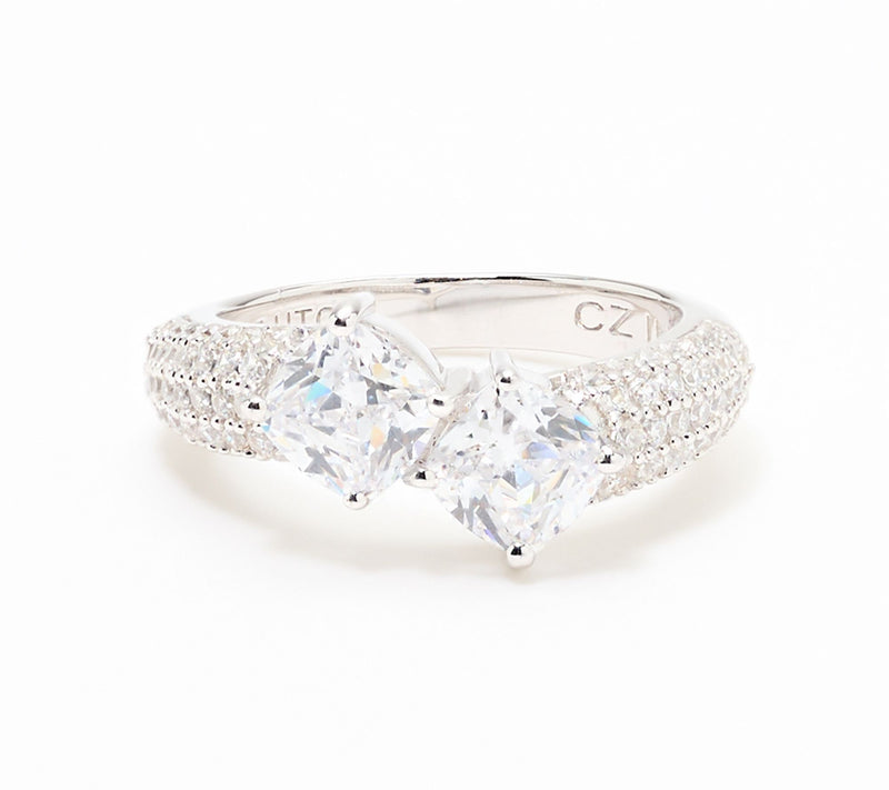 Diamonique x Kathy Levine Applause Double Cushion Ring, Sterling — View 9