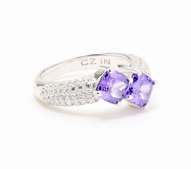 Diamonique x Kathy Levine Applause Double Cushion Ring, Sterling — View 2