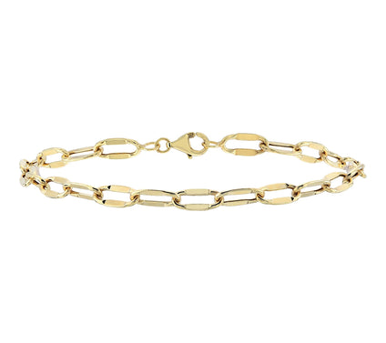 Adorna 14K Gold 4.5mm Diamond Cut Oval Mirrow Link Bracelet
