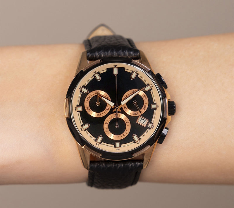 Bronzo Italia 14K Rose Plated Chronograph Leather Watch — View 3