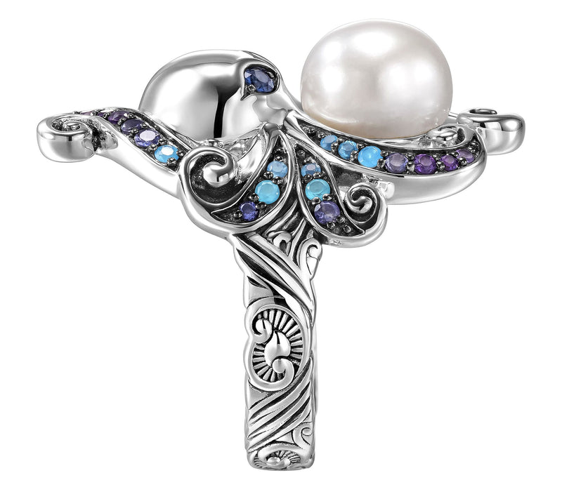Third Person Sterling Silver Sea & Soul OctopusGemstone Ring — View 7