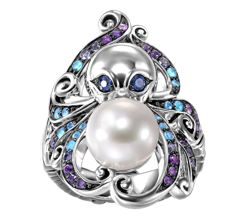 Third Person Sterling Silver Sea & Soul OctopusGemstone Ring — Main view