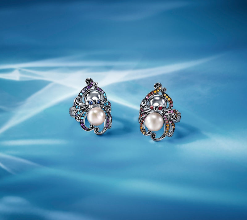 Third Person Sterling Silver Sea & Soul OctopusGemstone Ring — View 12