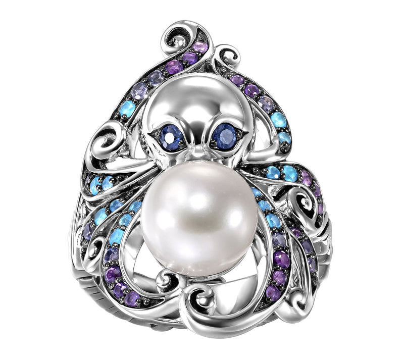 Third Person Sterling Silver Sea & Soul OctopusGemstone Ring — View 3