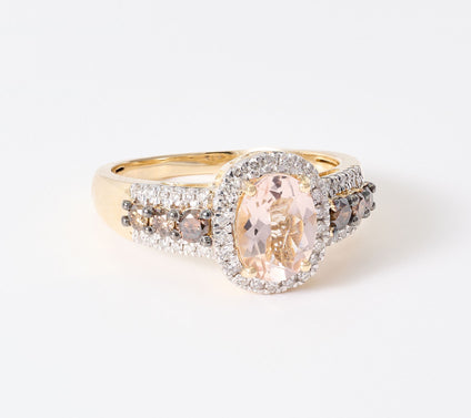 Kallati Morganite & Coco Diamond Ring, 14k Gold