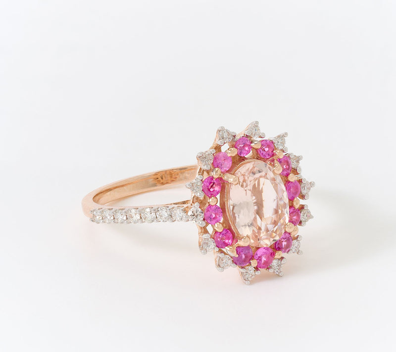 Kallati Morganite & Pink Sapphire Floral Shape Ring, 14k Gold — View 2