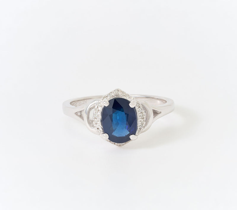 Kallati Diamond & Oval Sapphire Center Stone Ring, 14K Gold — View 7