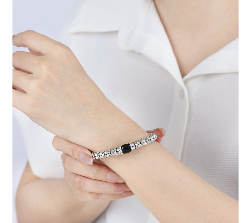 Tiffany Kay Studio Sterling Silver Onyx Purl Knit Hinged Cuff — View 4