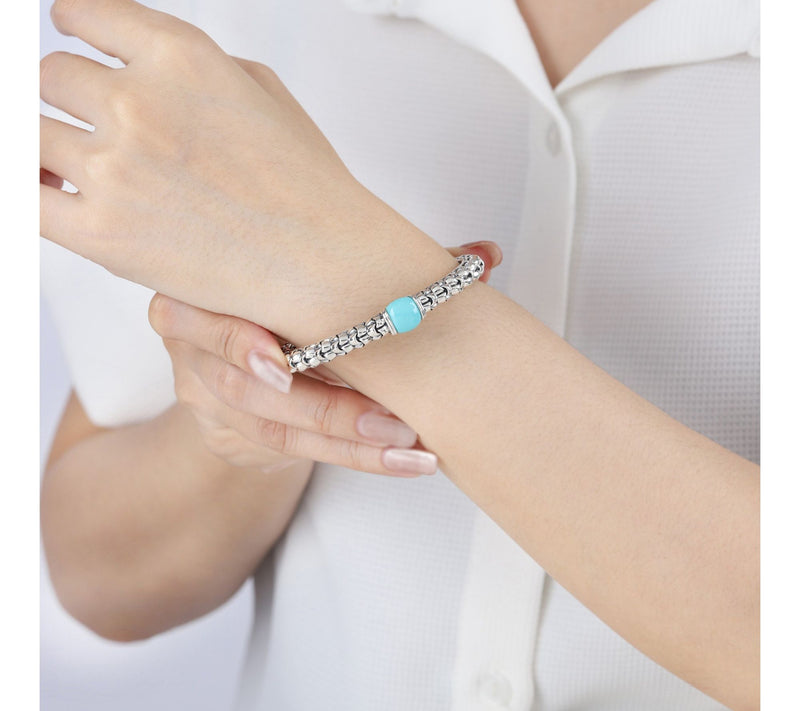 Tiffany Kay Studio Sterling Turquoise Purl KnitHinged Cuff — View 4