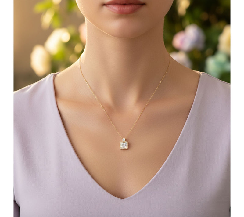 Diamonique x Kathy Levine Princess Cut Halo Necklace, Sterling — View 7