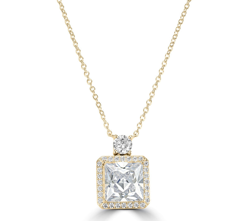 Diamonique x Kathy Levine Princess Cut Halo Necklace, Sterling — View 2